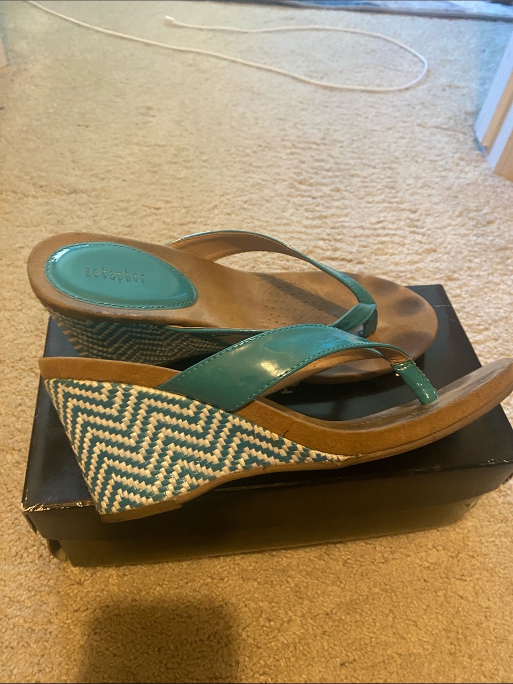 Super cute, teal wedge sandals